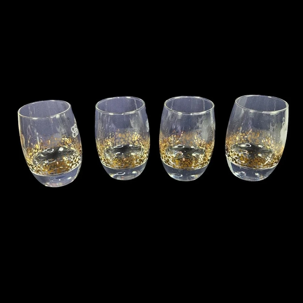 Baileys Irish Cream Low Ball Glasses Set of 4 Barware Gold Dot Confetti READ